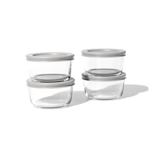 8 Piece Set (1 Cup / 8Oz) Round Glass Storage Containers With Lids, Grey