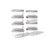 16 Piece Set (1 Cup / 8Oz) Round Glass Storage Containers With Lids, Grey