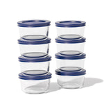 16 Piece Set (1 Cup / 8Oz) Round Glass Storage Containers With Lids, Blue
