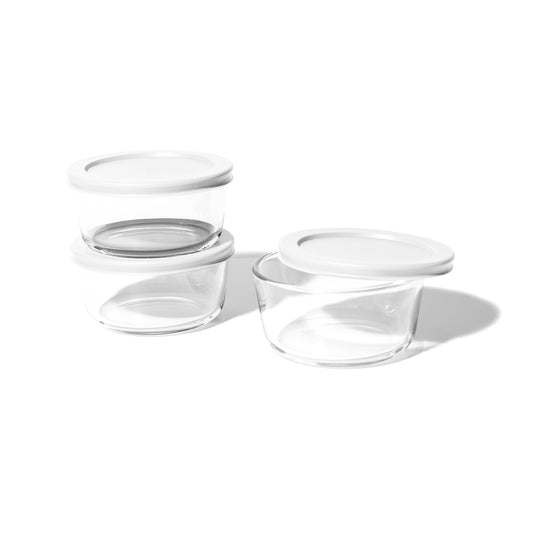 6 Piece Set (2 Cup / 16Oz) Round Glass Storage Containers With Lids, White