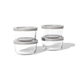 8 Piece Set (7Oz) Round Glass Storage Containers With Lids, Grey
