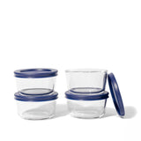 8 Piece Set (7Oz) Round Glass Storage Containers With Lids, Blue