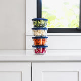 8 Piece Set (7Oz) Round Glass Storage Containers With Lids, Blue