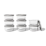 16 Piece Set (7Oz) Round Glass Storage Containers With Lids, Grey