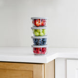 16 Piece Set (7Oz) Round Glass Storage Containers With Lids, Grey