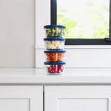 16 Piece Set (7Oz) Round Glass Storage Containers With Lids, Blue