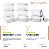 16 Piece Set (1 Cup / 8Oz) Round Glass Storage Containers With Lids, White