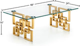 Pierre Contemporary Coffee Table with Gold Stainless Steel Base and Thick Glass Top for Glam Style