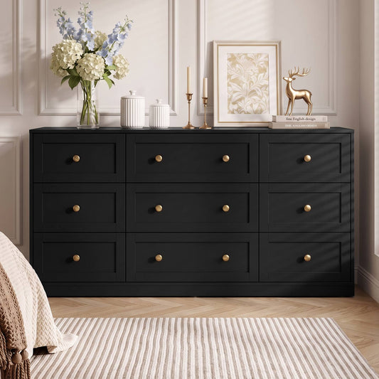 9-Drawer Dresser with Gold Knobs, 4 Colors