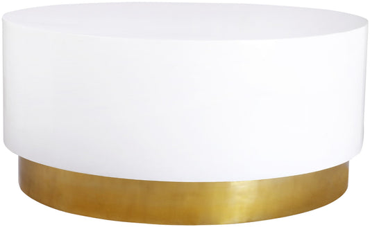 Deco White Lacquer Round Coffee Table with Gold Base - Modern Accent Piece for Stylish Living Spaces