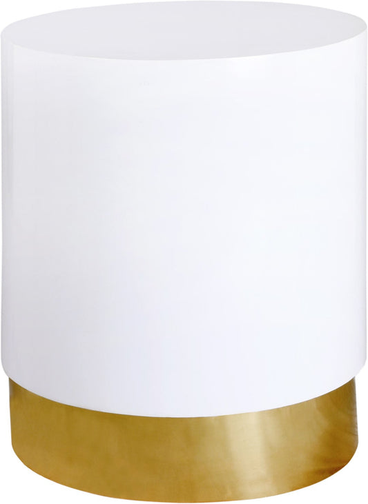 Deco White Lacquer Metal End Table with Gold Base - Contemporary Accent Piece for Modern Homes