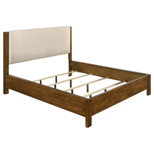 Adderley California King Wood Panel Bed Cream and Warm Brown