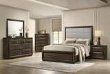 Atlas 63-inch California King Upholstered Panel Bed Grey and Dark Oak