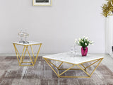 Mason Marble End Table - Contemporary Design with Gold Stainless Steel Frame and Genuine Marble Top