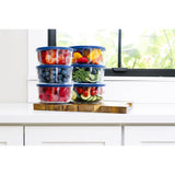 12 Piece Set (2 Cup / 16Oz) Round Glass Storage Containers With Lids, Blue
