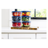 12 Piece Set (4 Cup / 32Oz) Round Glass Storage Containers With Lids, Blue