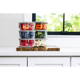 12 Piece Set (4 Cup / 32Oz) Round Glass Storage Containers With Lids, Grey