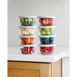 16 Piece Set (1 Cup / 8Oz) Round Glass Storage Containers With Lids, White