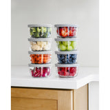 16 Piece Set (7Oz) Round Glass Storage Containers With Lids, Grey