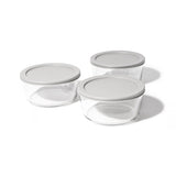 6 Piece Set (4 Cup / 32Oz) Round Glass Storage Containers With Lids, Grey