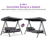 PURPLE LEAF Outdoor Patio Porch Swing Adjustable Backrest, 3-seat Swing Chair with Weather Resistant Steel Frame for Backyard ,Pillows Included