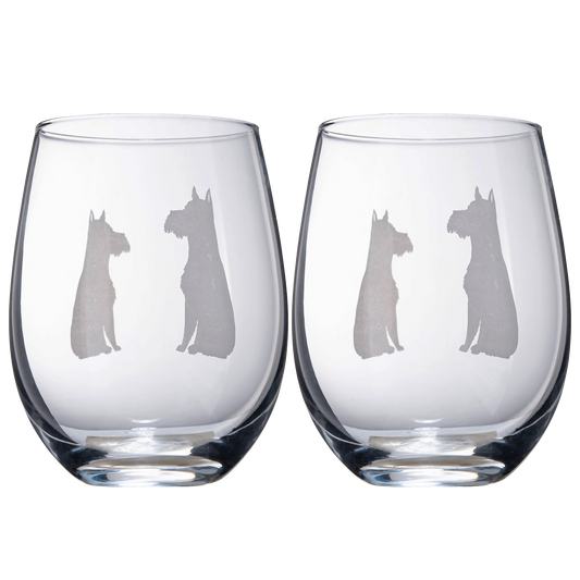 Set of 2 Dog Stemless Schnauzer Wine Glasses
