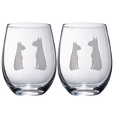 Set of 2 Dog Stemless Schnauzer Wine Glasses