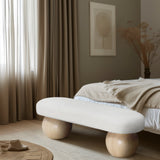 Bowie Boucle Fabric Bench – Luxurious Art Deco Design with Natural Ash Wood Legs for Elegant Spaces