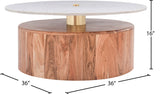 Stonewood Acacia Wood Mid Century Coffee Table with Genuine Marble Top and Brass Finish Charm