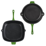 BergHOFF Neo 2pc Cast Iron 10" Fry Pan & 11" Grill Pan Cookware Set, Green