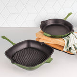 BergHOFF Neo 2pc Cast Iron 10" Fry Pan & 11" Grill Pan Cookware Set, Green
