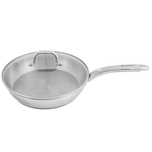 BergHOFF Belly Shape 18/10 Stainless Steel 10.5" Skillet with Glass Lid, 2.5qt.