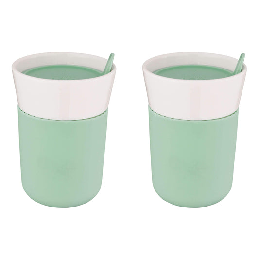 BergHOFF Leo 11.16oz. Porcelain Travel Mug, Green, Set of 2