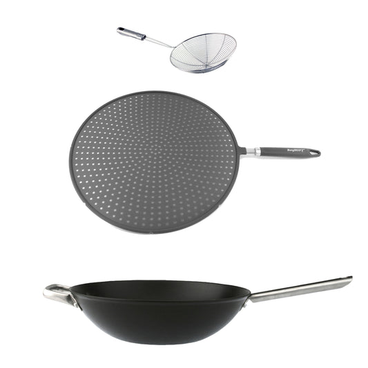 BergHOFF Geminis 3Pc Non-stick Spun Cast Aluminum 12" Wok With Silicone Screen & Skimmer
