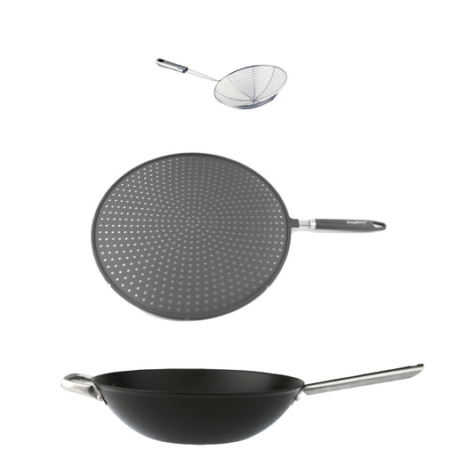 BergHOFF Geminis 3Pc Non-stick Spun Cast Aluminum 13.5" Wok With Silicone Screen & Skimmer