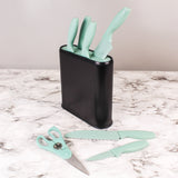BergHOFF Leo 8Pc Stainless Steel Kitchen Knife Set with Universal Knife Block, Mint