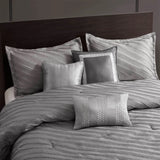 Wholesale 7-pcs Diagonal Stripes Raised Jacquard Comforter Set, Grey