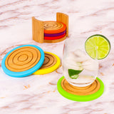 BergHOFF Bamboo 7pc Coaster Set with Silicone Rims, Multicolor