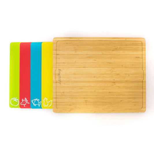 BergHOFF Bamboo Cutting Board with 4pc Flexible Boards, 16.5" x 13.4"