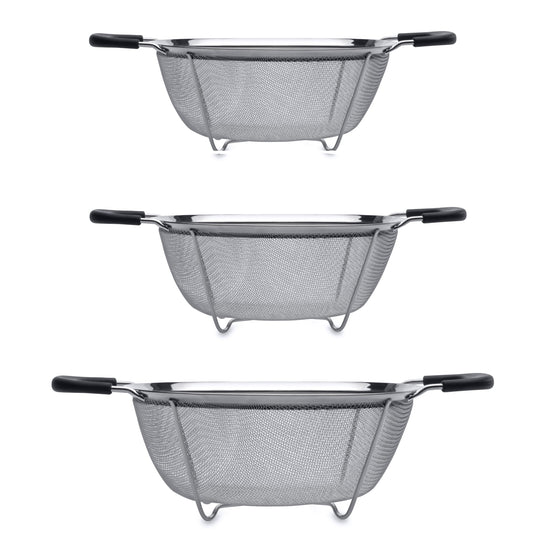 BergHOFF Essentials 3Pc Graduated Colander Set, 18/10 Stainless Steel, Sturdy Feet