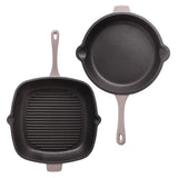 BergHOFF Neo 2pc Cast Iron 10" Fry Pan & 11" Grill Pan Cookware Set, Oyster