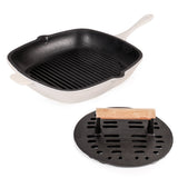 BergHOFF Neo 2pc Cast Iron 11" Grill Pan with Slotted Steak Press, Meringue