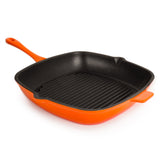 BergHOFF Neo 2pc Cast Iron 11" Grill Pan with Slotted Steak Press, Orange