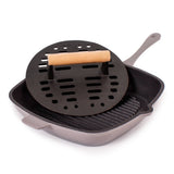 BergHOFF Neo 2pc Cast Iron 11" Grill Pan with Slotted Steak Press, Oyster