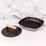 BergHOFF Neo 2pc Cast Iron 11" Grill Pan with Slotted Steak Press, Oyster