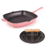 BergHOFF Neo 2pc Cast Iron 11" Grill Pan with Slotted Steak Press, Pink