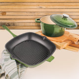 BergHOFF Neo 3pc Cast Iron Cookware Set, Grill Pan & Round Dutch Oven, Green