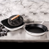 BergHOFF Neo 3pc Cast Iron Fry Pan & Grill Pan Set with Slotted Steak Press, White