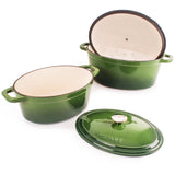 BergHOFF Neo 5pc Cast Iron Oval Dutch Oven Set with 10" Fry Pan, 5qt. & 8qt., Green