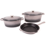 BergHOFF Neo 5pc Cast Iron Oval Dutch Oven Set with 10" Fry Pan, 5qt. & 8qt., Oyster